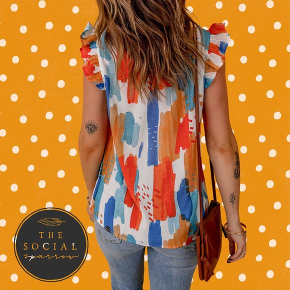 Abstract Ruffle Blouse - Picture 2 of 3